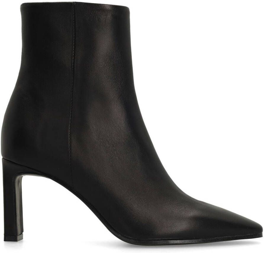 Manfield Dames Zwarte leren enkellaarsjes met hak