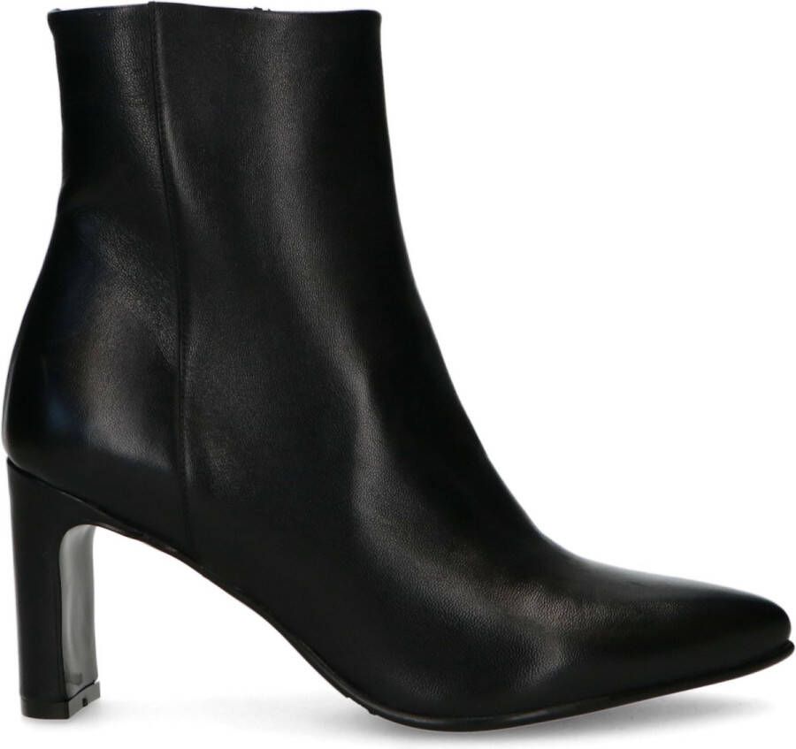 Manfield Dames Zwarte leren enkellaarsjes met hak