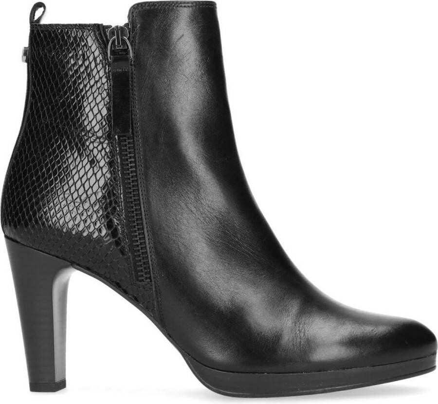 Manfield Dames Zwarte leren enkellaarsjes met hak