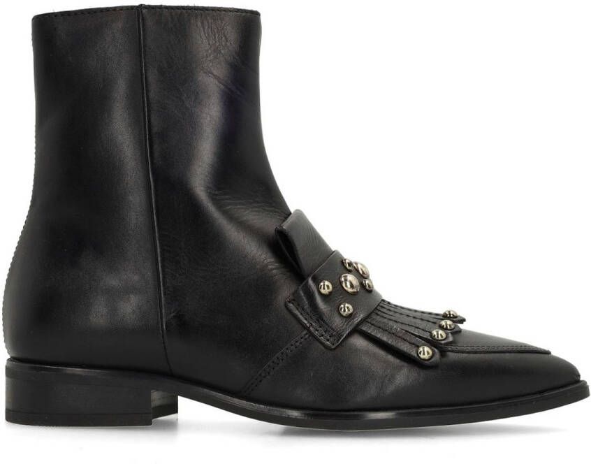 Manfield Dames Zwarte leren enkellaarsjes met studs