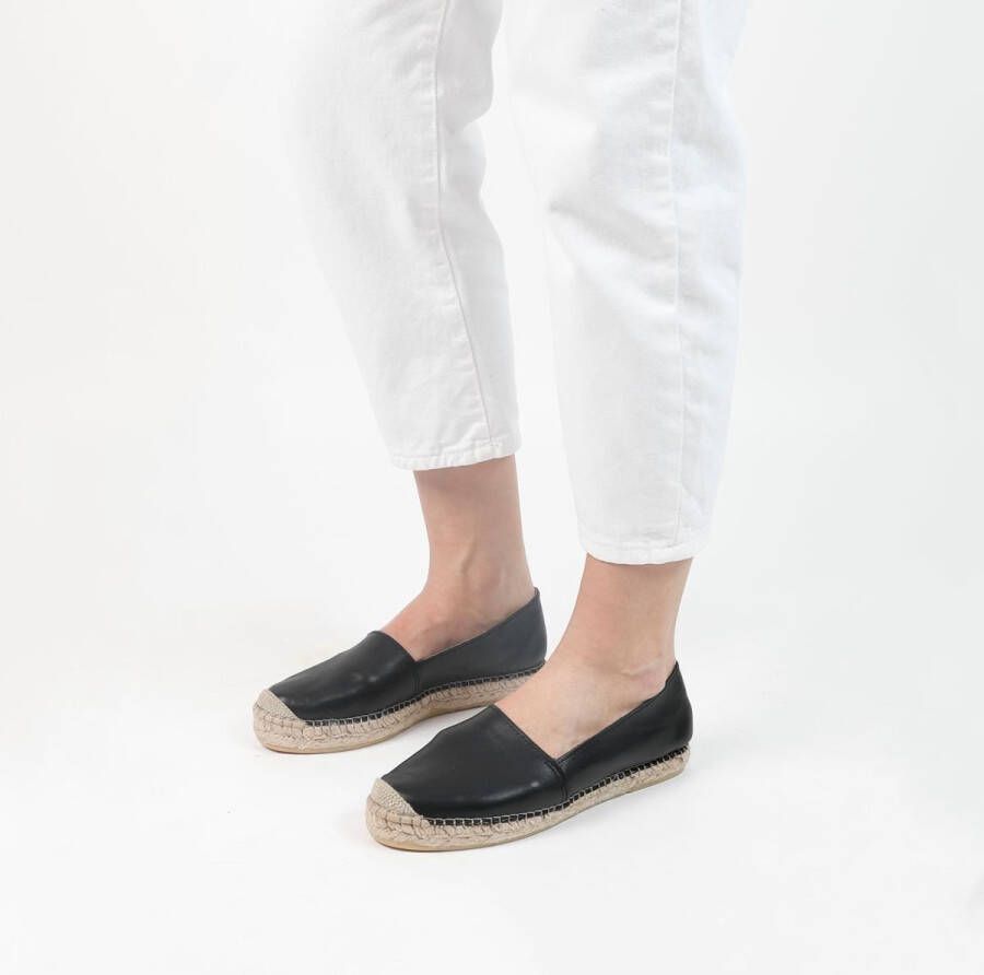 Manfield Dames Zwarte leren espadrilles