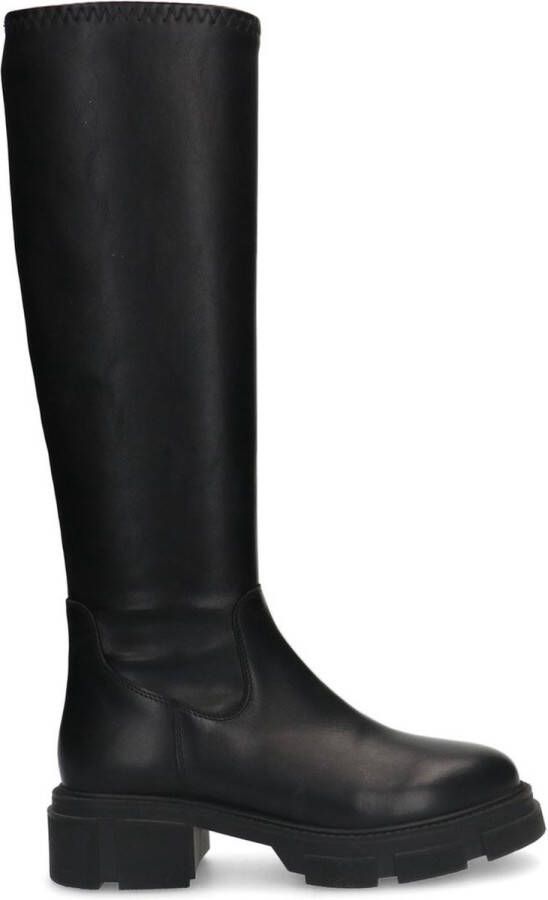 Manfield Dames Zwarte leren hoge laarzen met half stretch - Foto 4