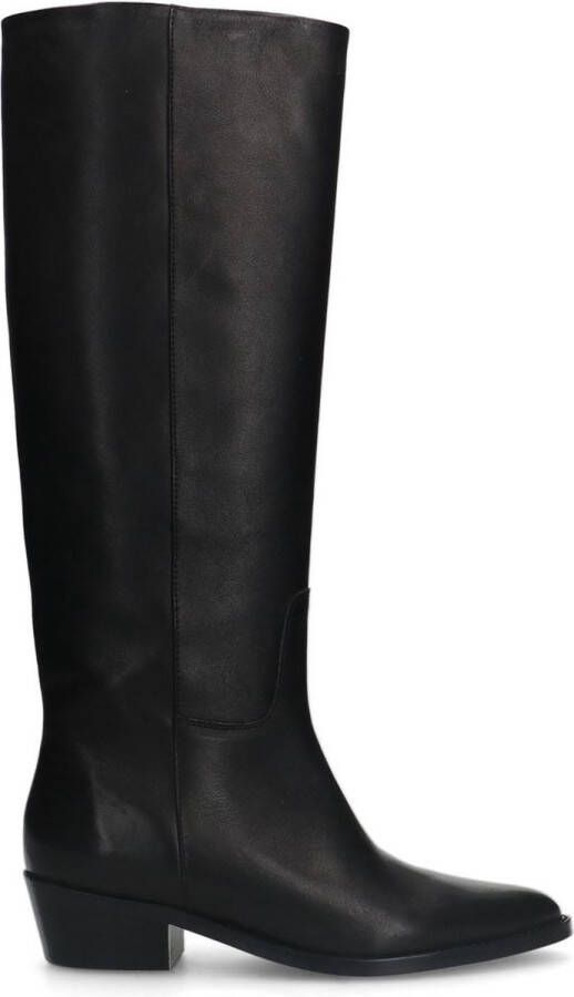 Manfield Dames Zwarte leren hoge laarzen met wijde schacht - Foto 3