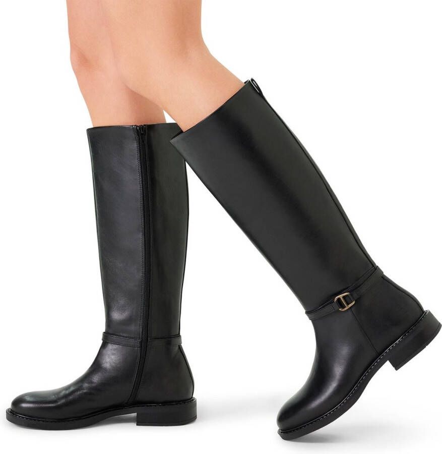 Manfield Dames Zwarte leren hoge laarzen - Foto 2