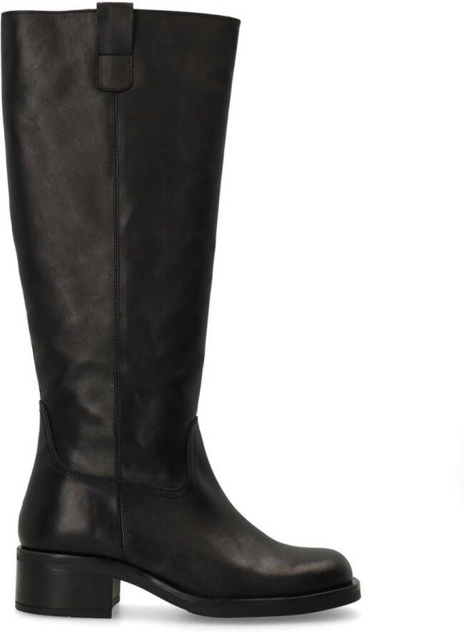 Manfield Dames Zwarte leren hoge laarzen