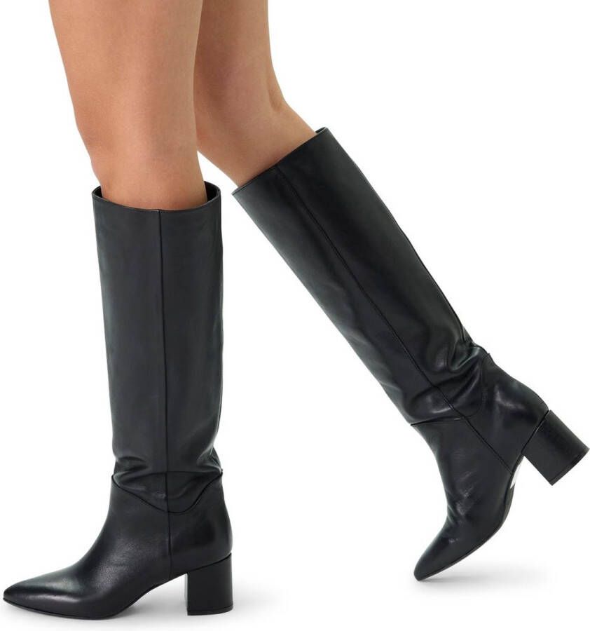 Manfield Dames Zwarte leren hoge laarzen met hak - Foto 2