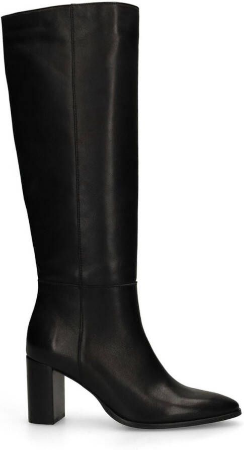 Manfield Dames Zwarte leren hoge laarzen met hak