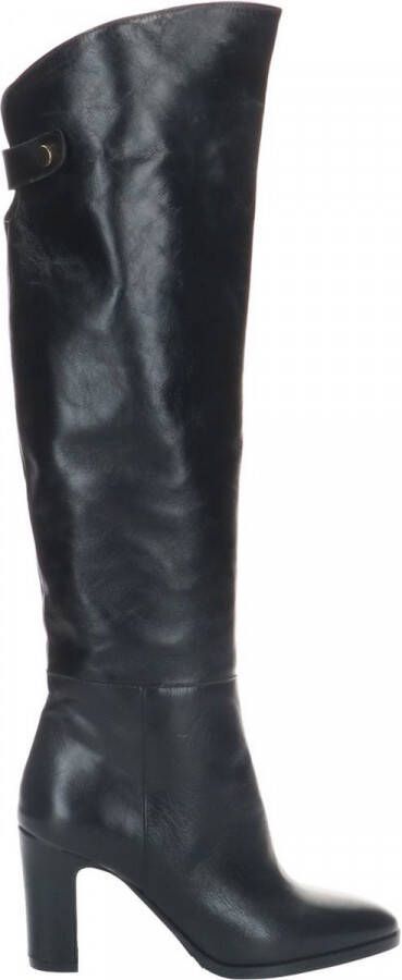 Manfield Dames Zwarte leren hoge laarzen met hak - Schoenen.nl