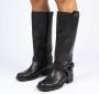 Manfield Dames Zwarte leren hoge laarzen met zilverkleurige details - Thumbnail 2