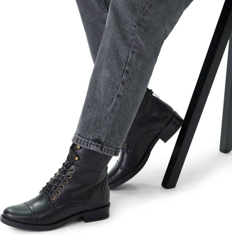 Manfield Dames Zwarte leren laarzen met bont voering