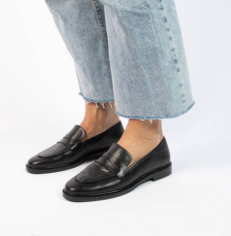 Manfield Dames Zwarte leren loafers