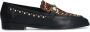 Manfield Dames Zwarte leren loafers met details Panterprint - Thumbnail 2
