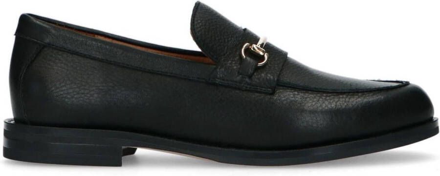 Manfield Dames Zwarte leren loafers met goudkleurig detail