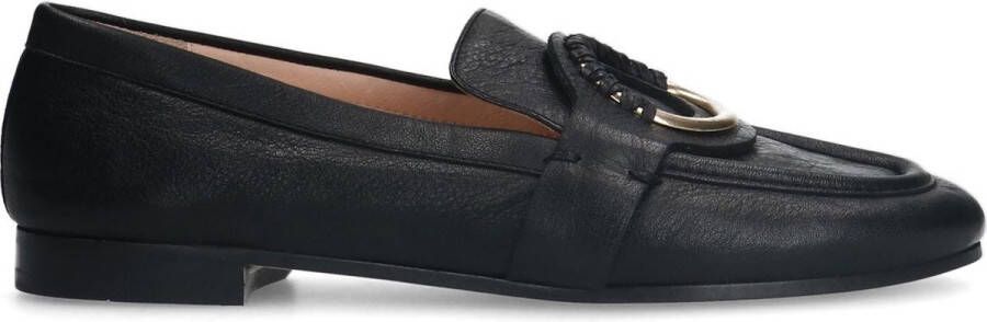 Manfield Dames Zwarte leren loafers met goudkleurig detail