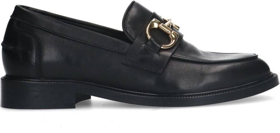 Manfield Dames Zwarte leren loafers met goudkleurige chain - Foto 2