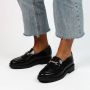 Manfield Dames Zwarte leren loafers met goudkleurige chain - Thumbnail 2