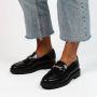 Manfield Dames Zwarte leren loafers met goudkleurige chain - Thumbnail 2