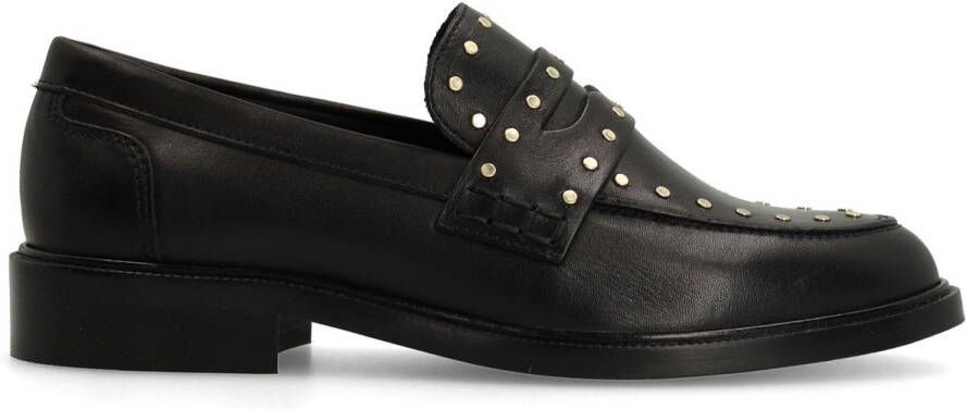 Manfield Dames Zwarte leren loafers met goudkleurige studs