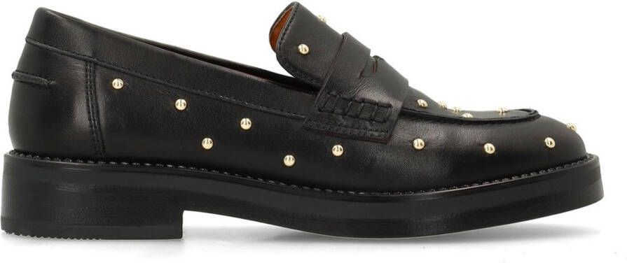 Manfield Dames Zwarte leren loafers met studs