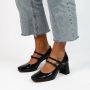 Manfield Dames Zwarte leren mary jane pumps - Thumbnail 2