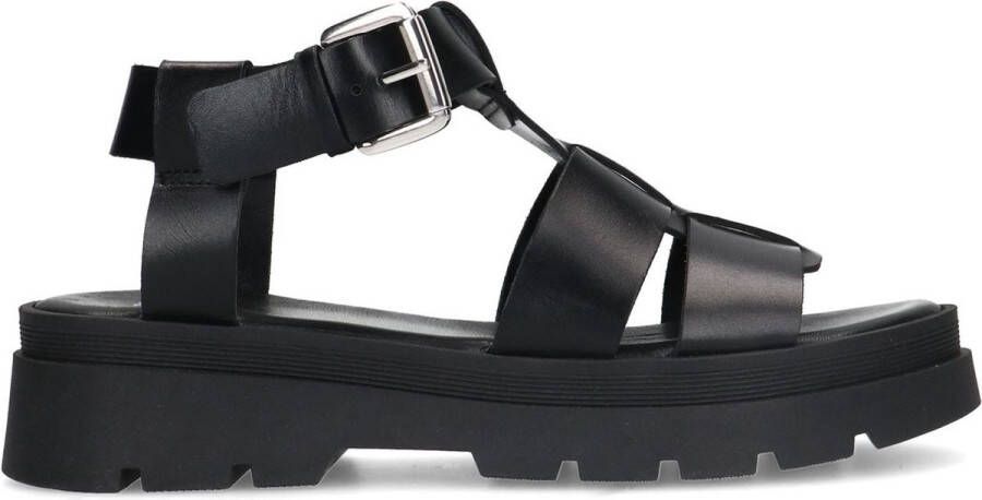 Manfield Dames Zwarte leren sandalen