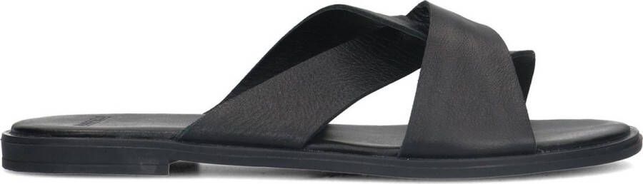 Manfield Dames Zwarte leren slippers
