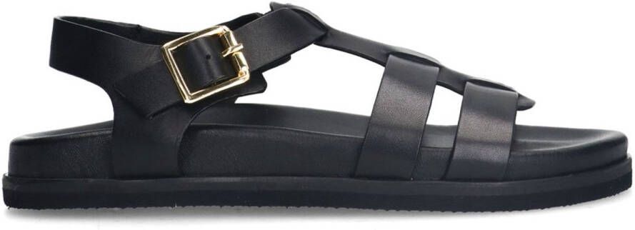 Manfield Dames Zwarte leren sandalen met gespsluiting