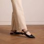 Manfield Dames Zwarte leren slingbacks met dubbele bandjes - Thumbnail 2