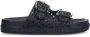 Manfield Dames Zwarte leren slippers - Thumbnail 2