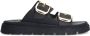Manfield Dames Zwarte leren slippers met gesp - Thumbnail 2