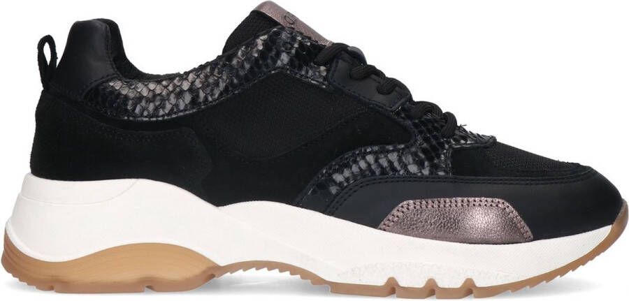 Manfield Dames Zwarte leren sneakers