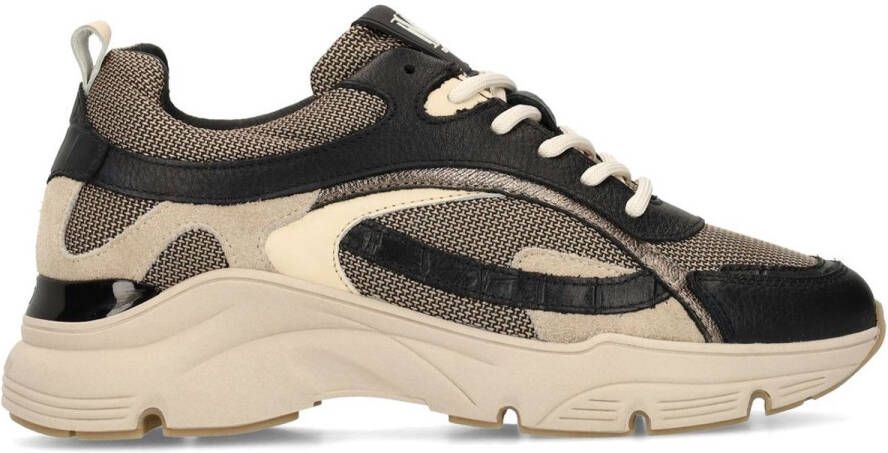 Manfield Dames Zwarte leren sneakers