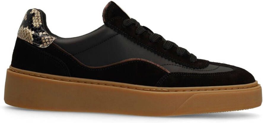 Manfield Dames Zwarte leren sneakers met snake detail