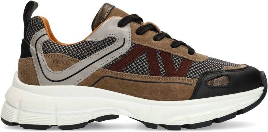 Manfield Dames Zwarte leren sneakers met suède details
