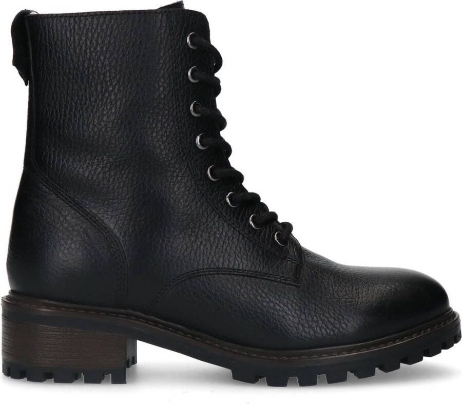 Manfield Dames Zwarte leren veterlaarsjes - Foto 2