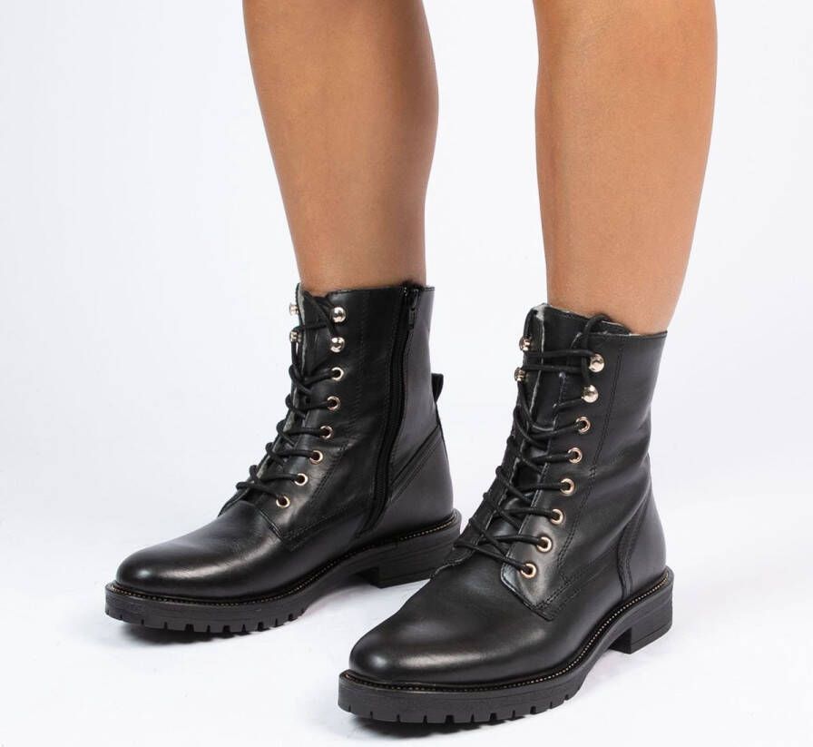 Manfield Dames Zwarte leren veterlaarsjes