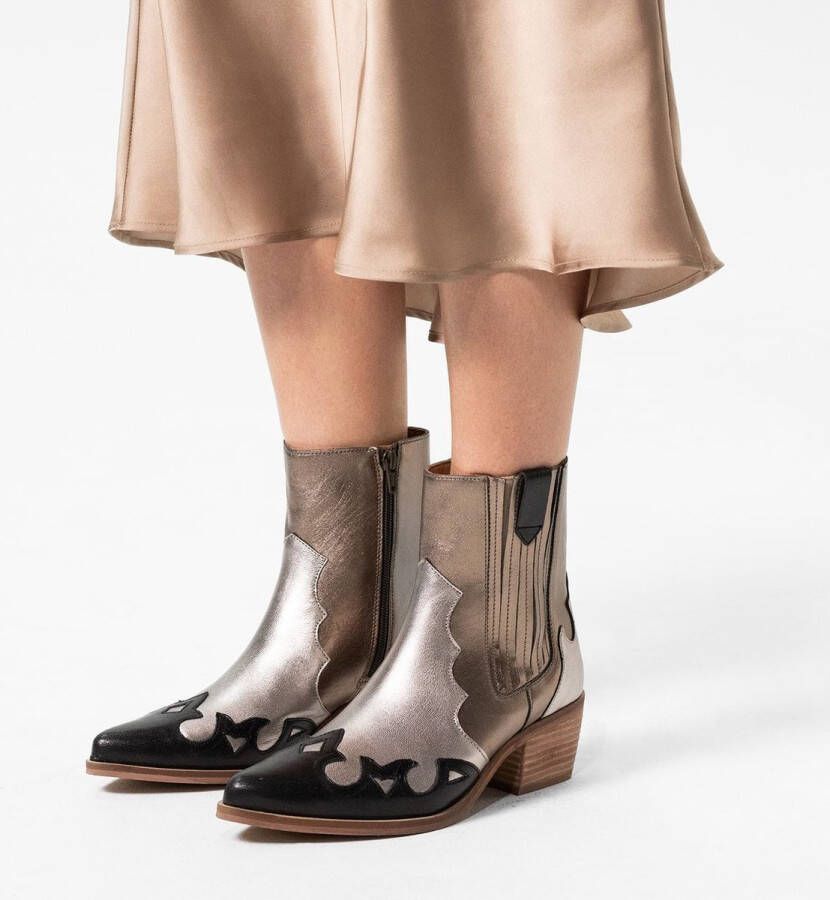 Manfield Dames Zwarte metallic cowboy laarzen
