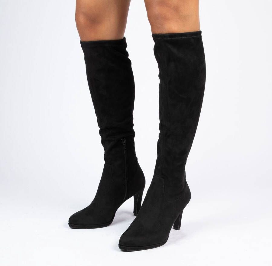 Manfield Dames Zwarte stretch laarzen met hak