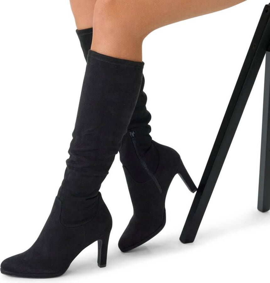 Manfield Dames Zwarte stretch laarzen met hak
