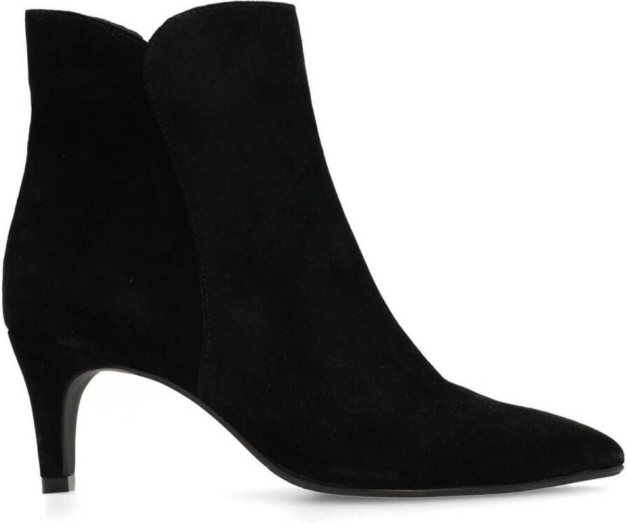 Manfield Dames Zwarte suède enkellaarsjes met hak