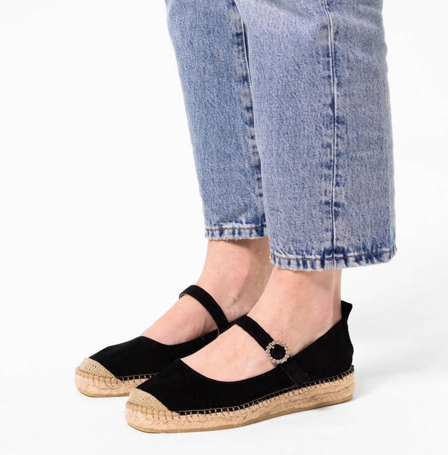 Manfield Dames Zwarte suède espadrilles met bandje