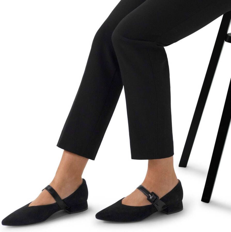 Manfield Dames Zwarte suède loafers met gespsluiting