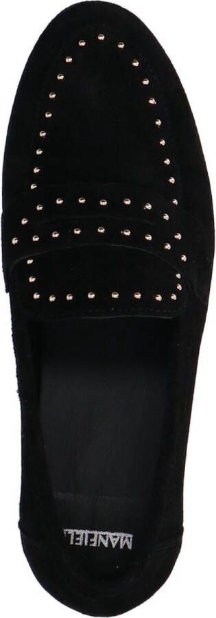 Manfield Dames Zwarte suède loafers met goudkleurige studs