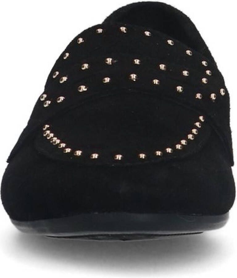 Manfield Dames Zwarte suède loafers met goudkleurige studs - Foto 2