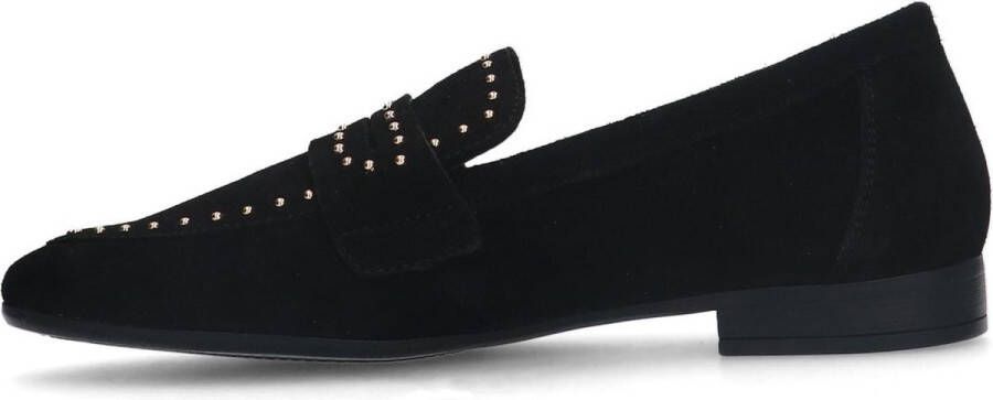 Manfield Dames Zwarte suède loafers met goudkleurige studs