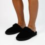 Manfield Dames Zwarte suède pantoffels met imitatie wol - Thumbnail 2