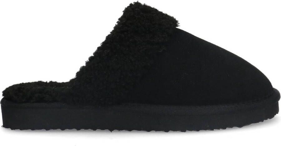 Manfield Dames Zwarte suède pantoffels met imitatie wol - Foto 2