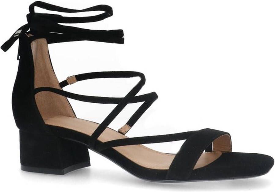 Manfield Dames Zwarte suède sandalen met hak