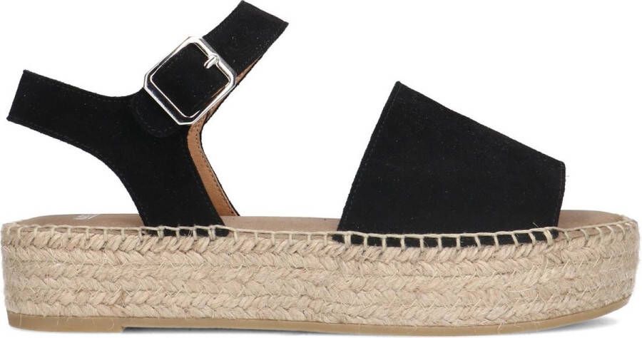 Manfield Dames Zwarte suède sandalen met plateauzool - Foto 2