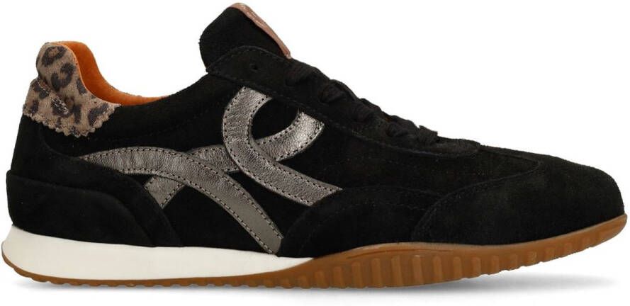 Manfield Dames Zwarte suède sneakers met leopard details